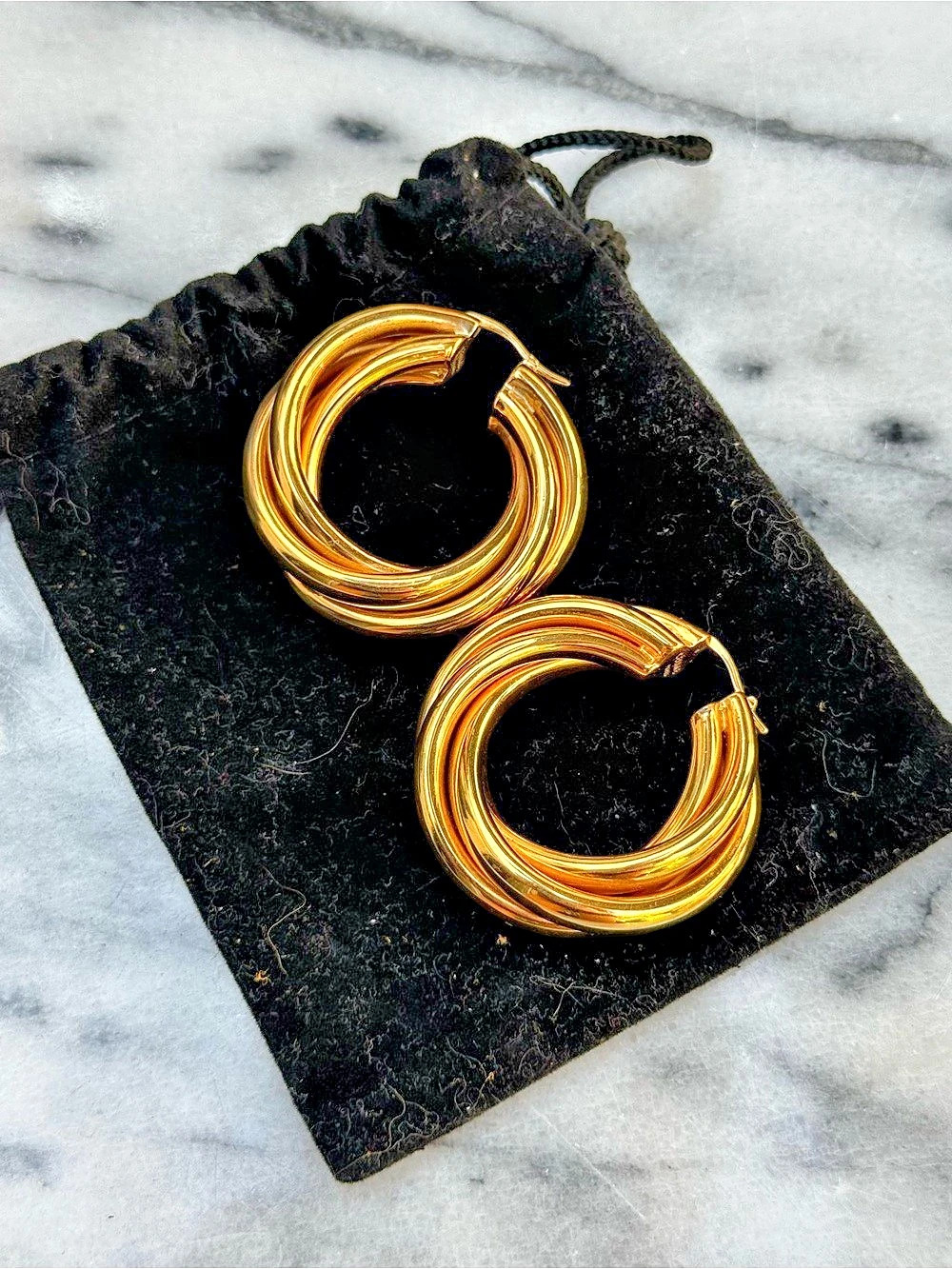 CELINE Medium Gold Triple Hoop Earrings